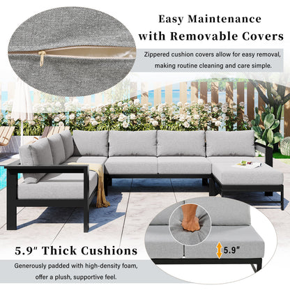 Outdoor Sectional Set Iron Gray U-Shape Seats 5 to 6 5.9 In Cushion