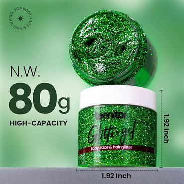 Teenitor Green Body Glitter Gel, Face Glitter Makeup, Green Glitter, Hair Glitter Gel for Kids, Festival Rave Accessories, 80g/2.8oz Holographic Glitter for Face Body Hair