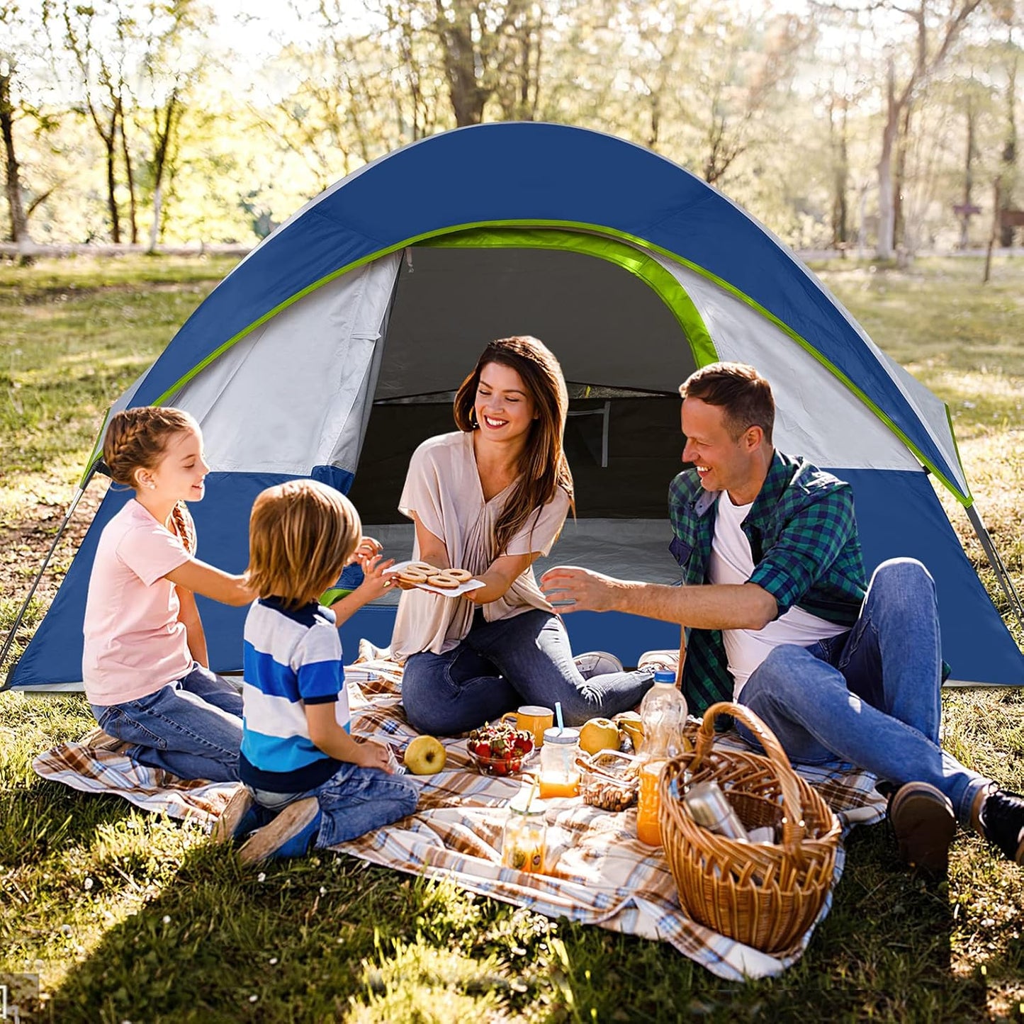 UNP 4 Person Camping Dome and Cabin Tent Easy Set Up, Waterproof with Top Rainfly for Outdoor Camping/Hiking