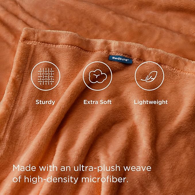 Bedsure Burnt Orange Fleece Blanket King Size - 280GSM Soft Lightweight Plush Cozy Blankets for Bed, Sofa, Couch, Travel, Camping