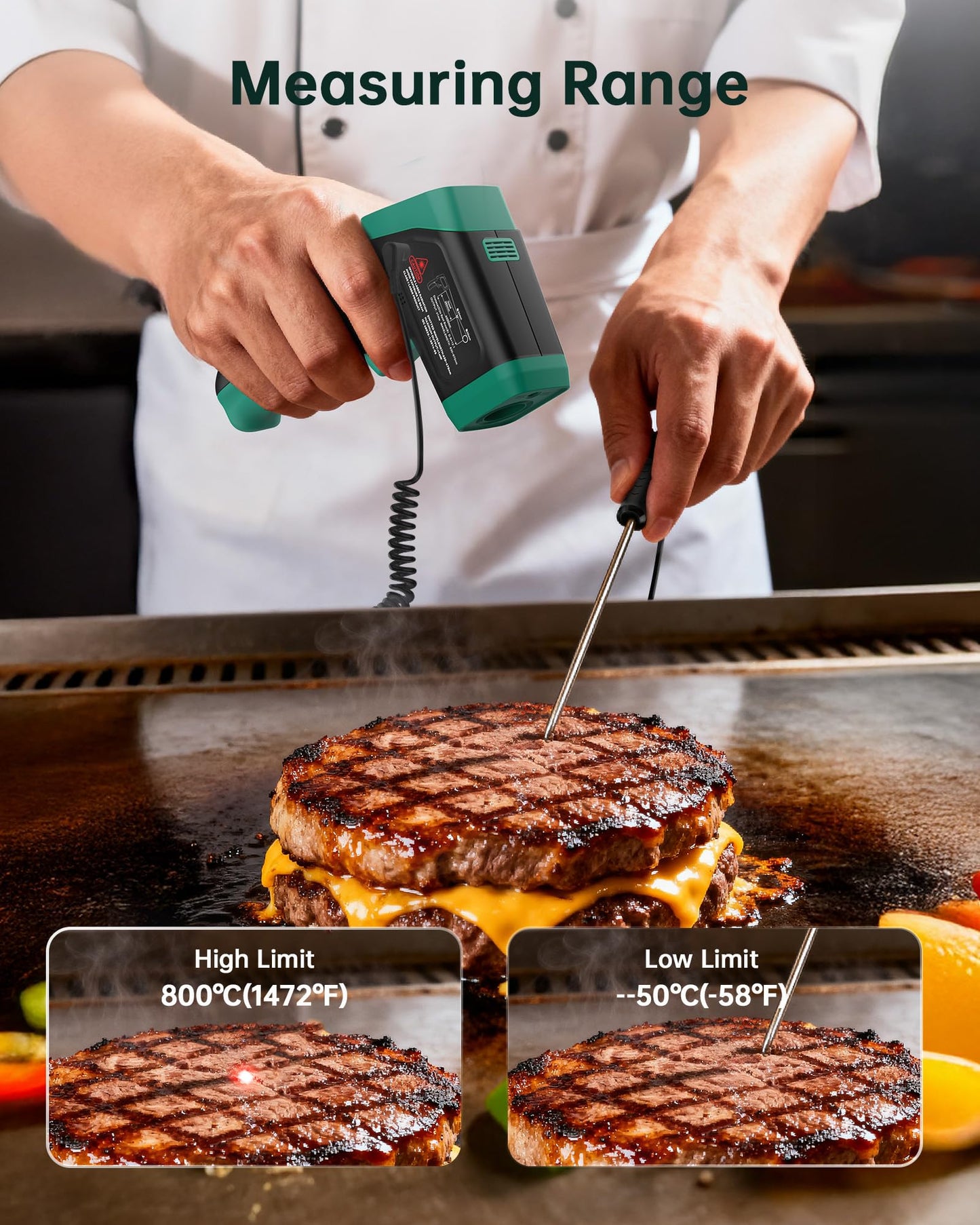 ERICKHILL ROOKMAX Infrared Thermometer Gun, Non-Contact Laser, Adjustable Emissivity, Color LCD, -58°F to 1472°F (-50°C to 800°C), for HVAC, Cooking & BBQ, Automotive, Freezer - Dark Green