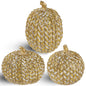 winemana Fall Decorations Set of 3 Gold White Resin Pumpkins Woven Design