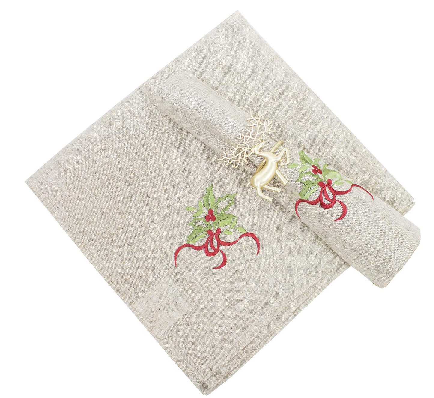Fennco Styles Embroidered Holly Christmas Tree Double-Layer Holiday Tablecloth