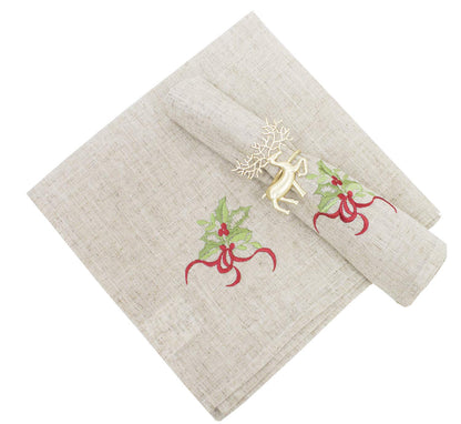 Fennco Styles Embroidered Holly Christmas Tree Double-Layer Holiday Tablecloth