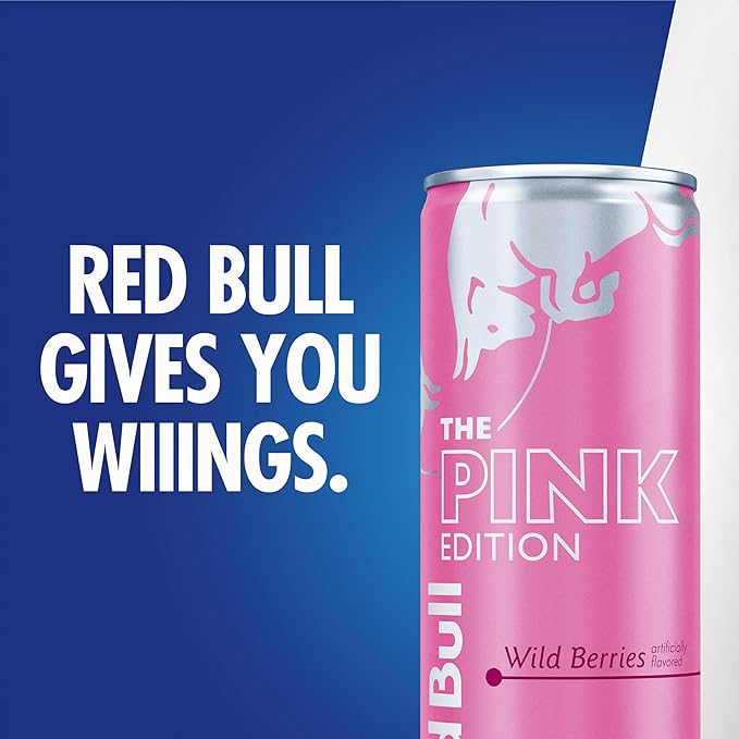 Red Bull Pink Edition Energy Drink, Wild Berries, 12 fl. oz., Pack of 4 cans, with 80mg Caffeine, Taurine & B Vitamins