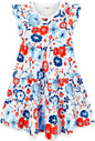 Girls Cotton Dress - Ruffle Sleeve Tiered A-Line Midi Sundress