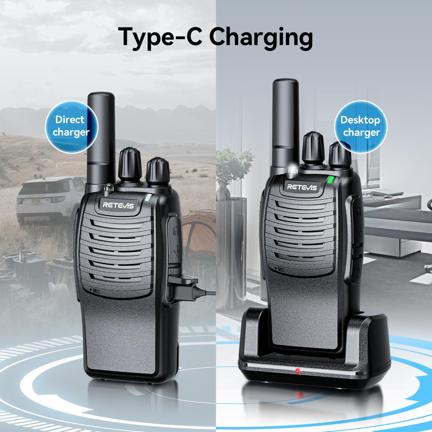 Retevis H-777 Walkie Talkies Rechargeable, 2 Way Radios Long Range, Portable FRS Two-Way Radios, Short Antenna, LED Flashlight, for Adults Family Outdoor (3 Pack)