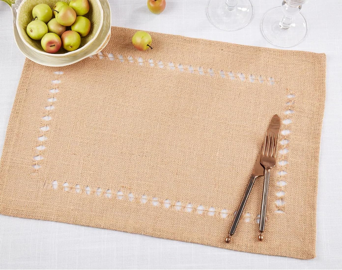 Fennco Styles Rustic Jute Hemstitch Table Runner 16" W x 72" L