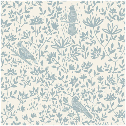HELLKIT Peel Stick Wallpaper Blue Beige Bird 17.3x78.8in Vinyl Roll