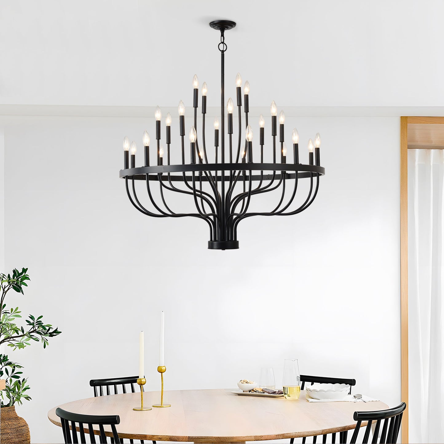 Chandelier 36-Light Black Industrial Iron Candle Farmhouse Pendant
