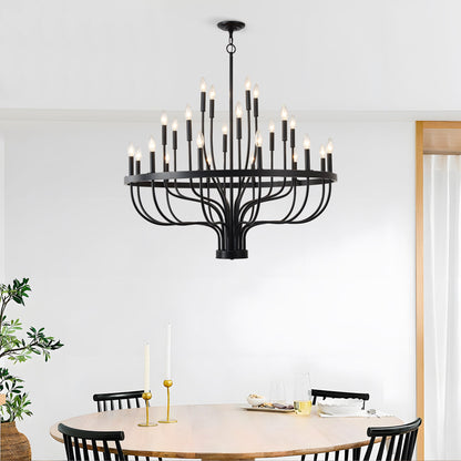 Chandelier 36-Light Black Industrial Iron Candle Farmhouse Pendant