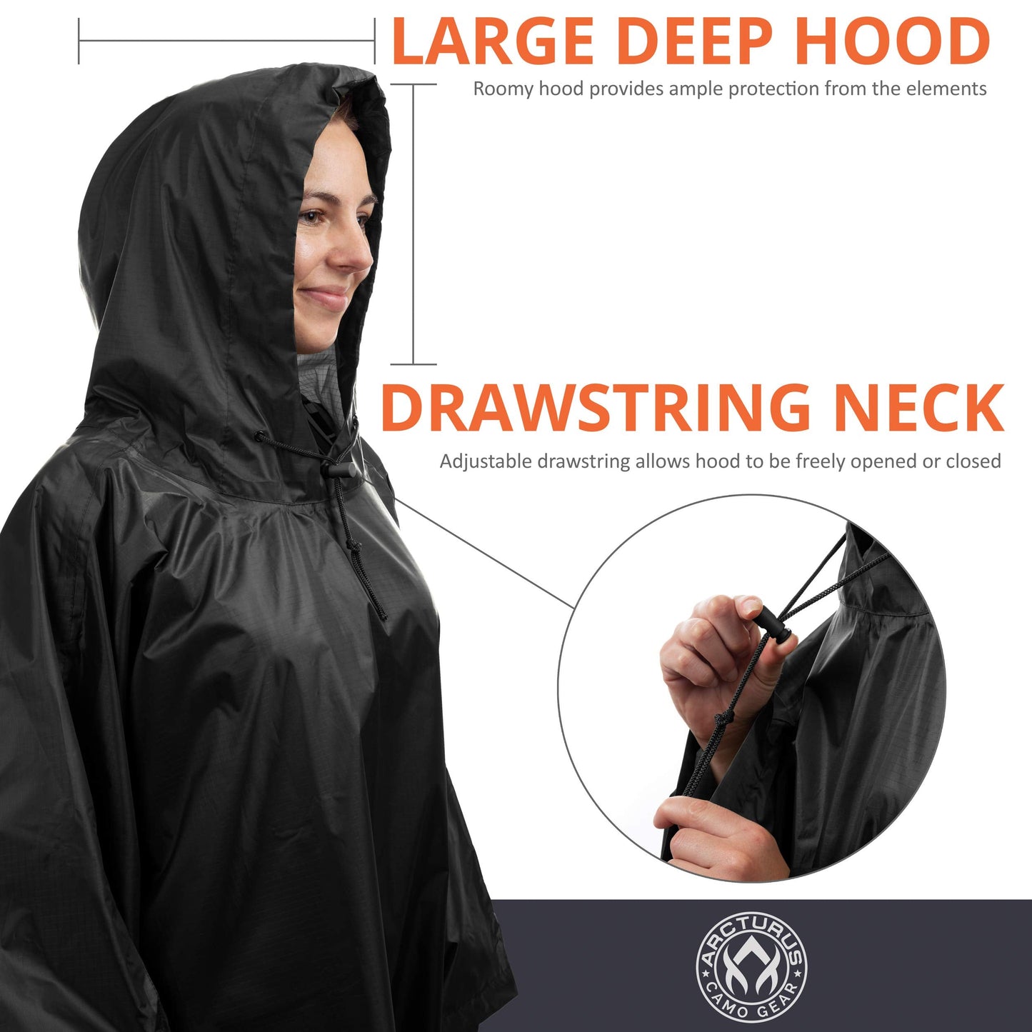 Arcturus Rain Ponchos | Adjustable Hood | Waterproof Ripstop Nylon | Great for Hunting, Fishing & Camping