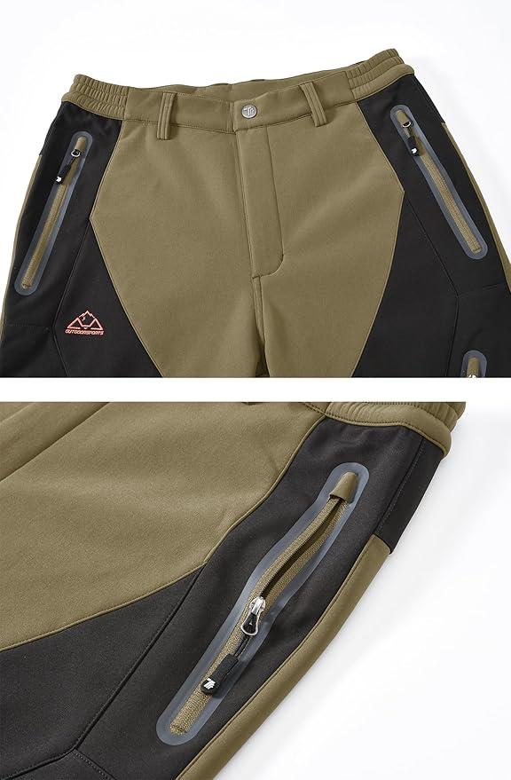 YSENTO Men's Fleece Lined Ski Snow Pants Winter Waterproof Softshell Insulated Hiking Cargo Pants