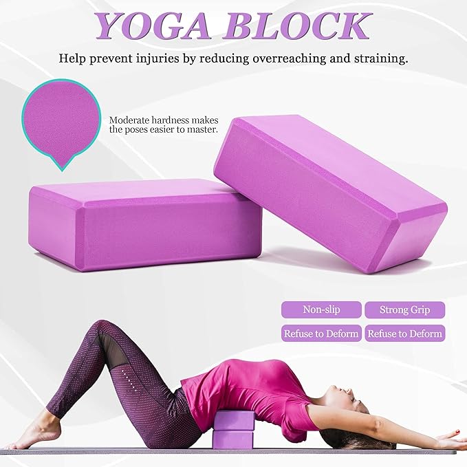 Yoga Wheel Set, Wheel Foam Roller with Back Cracker Roller for Pain Relief & Deep Tissue Massage and Stretching 500lbs Capacity, Trigger Point Therapy Massage Ball, Yoga Blocks 2 Pack with Strap