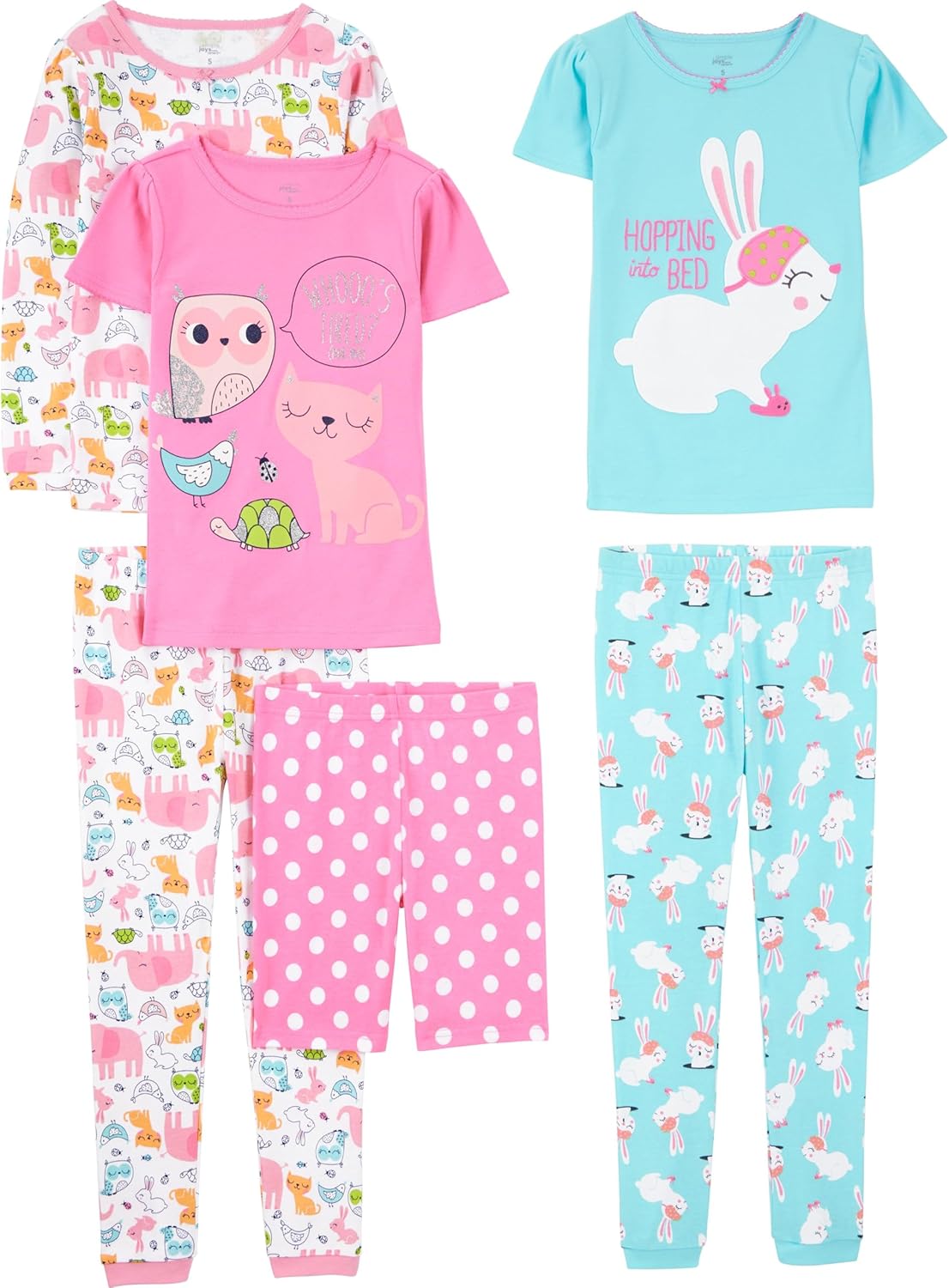 Girls Cotton Pajama Set 6-Piece - Snug Fit PJ Pack for Babies Toddlers