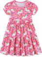 Girls Cotton Dress - Ruffle Sleeve Tiered A-Line Midi Sundress