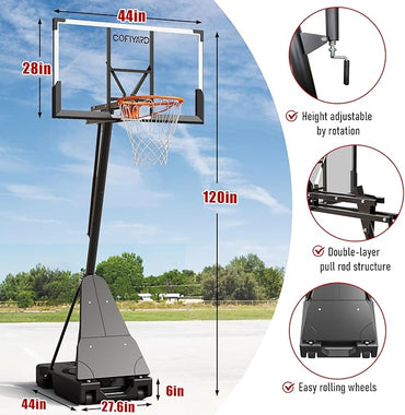 Basketball Hoop Outdoor with 44/54 Inch Shatterproof Backboard, 5.25-10FT Height Portable Basketball Hoop with Sandbag, Adjustable Basketball Goal System