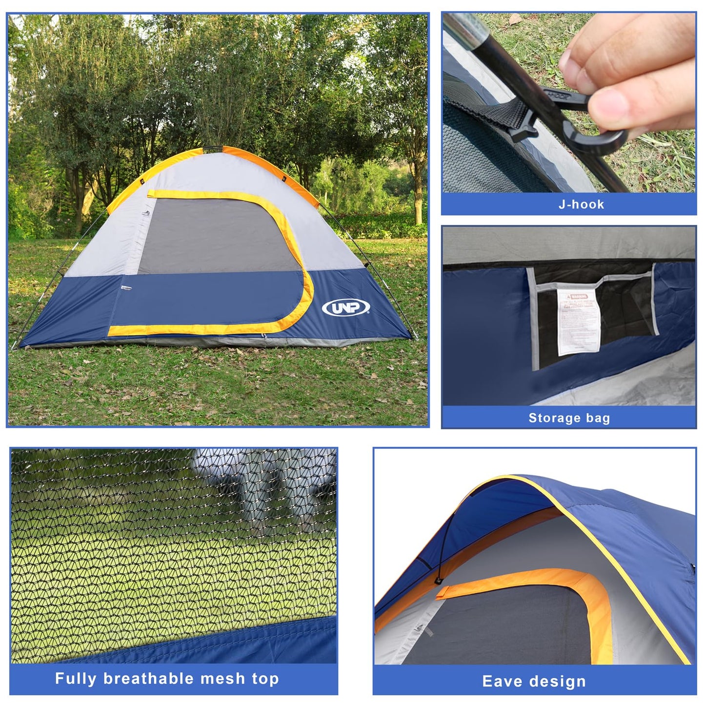 Camping Tent 4 Person, Waterproof Windproof Tent with Rainfly Easy Set up-Portable Dome Tents for Camping