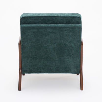Accent Chair Mid-Century Lounge Dark Green Lumbar Cushion Wood Arms 26x29x30 In