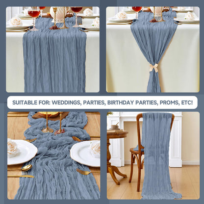 ZKPMJH 6PCS Dusty Blue Cheese Cloth Table Runner 35x120in Rustic Sheer