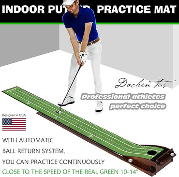 Putting Green Indoor Mat Outdoor Golf Putting Mat with Automatic Ball Return - Ideal for Home, Office, and Outdoor Use