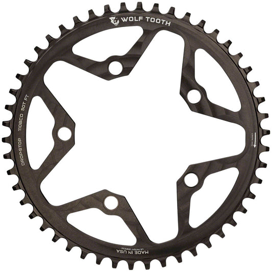 Wolf Tooth 110 BCD Cyclocross Road Chainring - 52t 110 BCD 5-Bolt Drop-Stop B  BLK