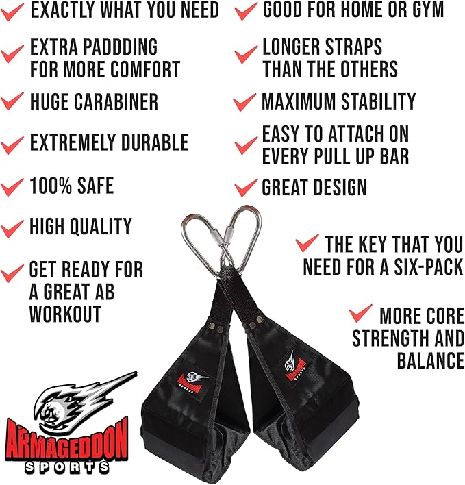 Premium Ab Slings Straps - Rip-Resistant Heavy Duty Pair for Pull Up Bar Hanging Leg Raiser Fitness - Ab Exercise Equipment, Superb Arm Padding for Abdominal Training Workout Equipment