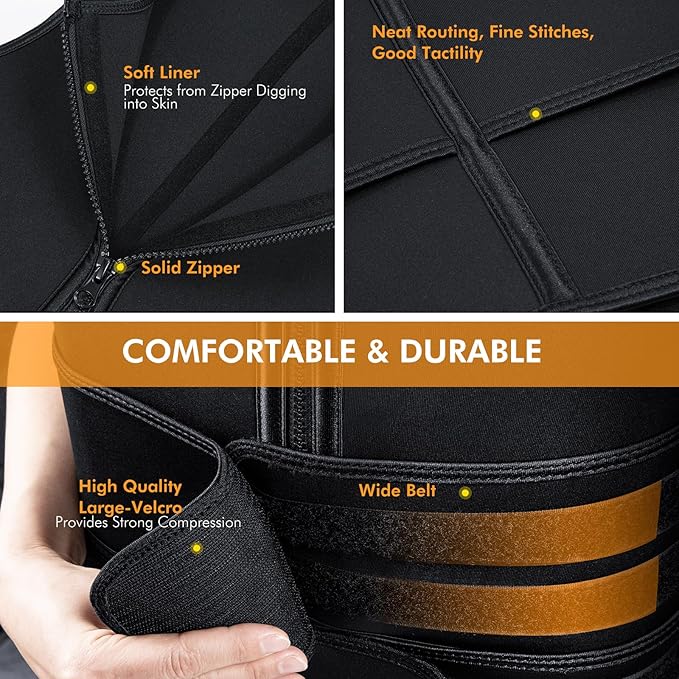 Sauna Vest Waist Trainer for Men - Mens Sauna Suit Double Sweat Belt Body Shaper for Gym Workout Exercise