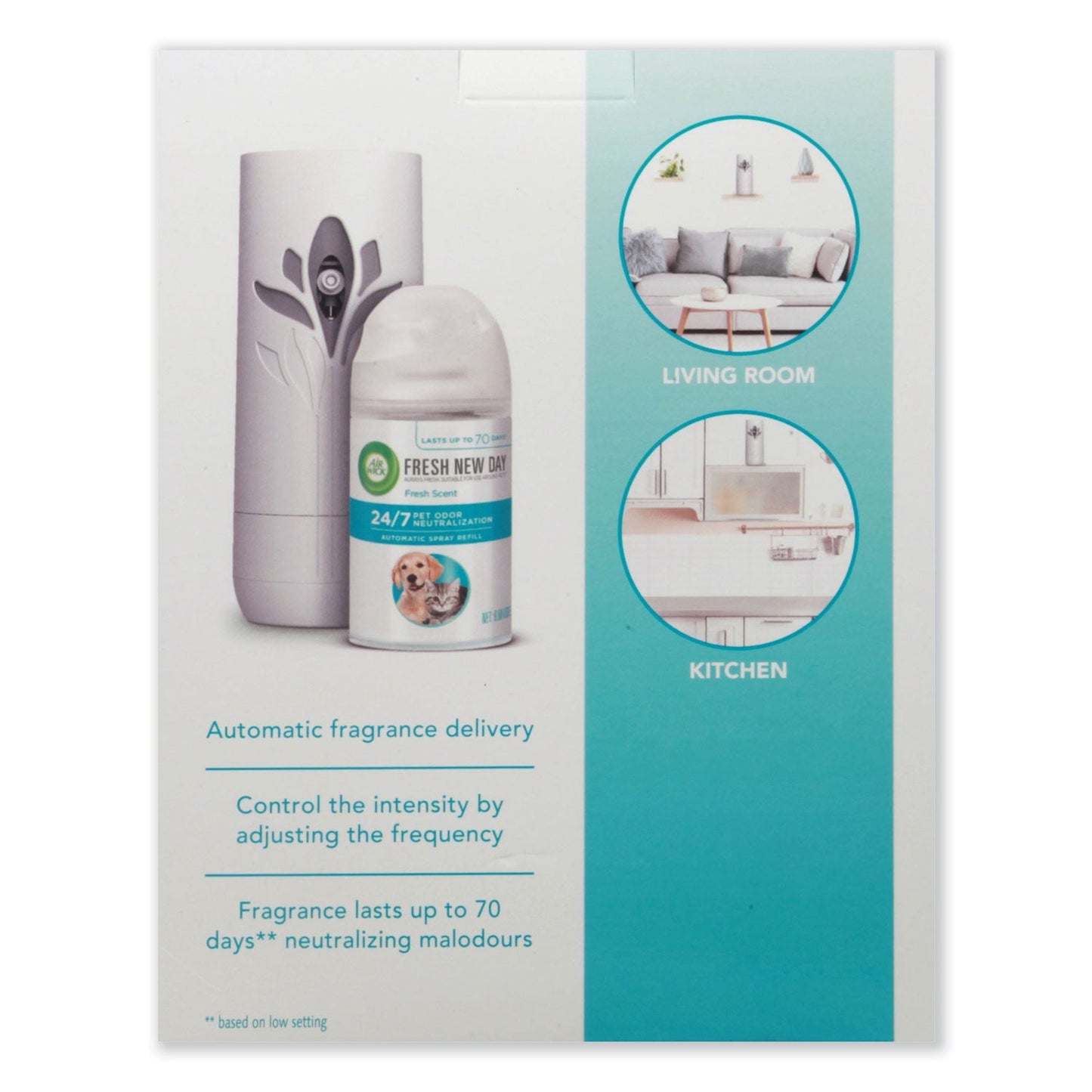 Air Wick Pet Odor Neutralization Automatic Spray Starter Kit, 6 x 2.25 x 7.75, White/Gray, 4/Carton