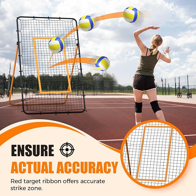 Volleyball Rebounder Net，Portable 7x4 ft Training Equipment for Spike and Smash Practice - 5 Rebound Angles Custom Target Area for Volleyball Sports Training