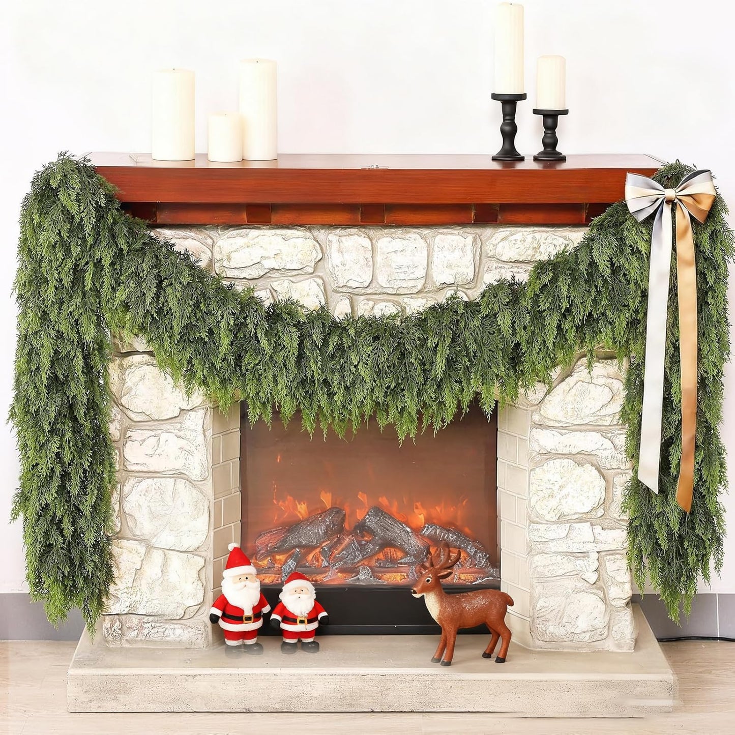 ESTABA 6FT Real Touch Cedar Garland Artificial Green Pine Christmas Decor
