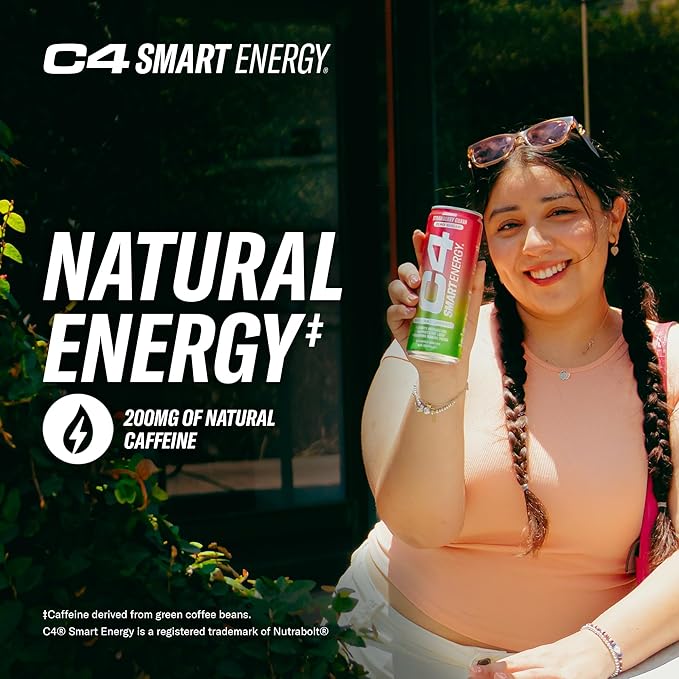 Cellucor C4 Smart Energy Drink - Sugar Free Performance Fuel & Nootropic Brain Booster, Coffee Substitute or Alternative | Strawberry Guava 12 Oz - 12 Pack