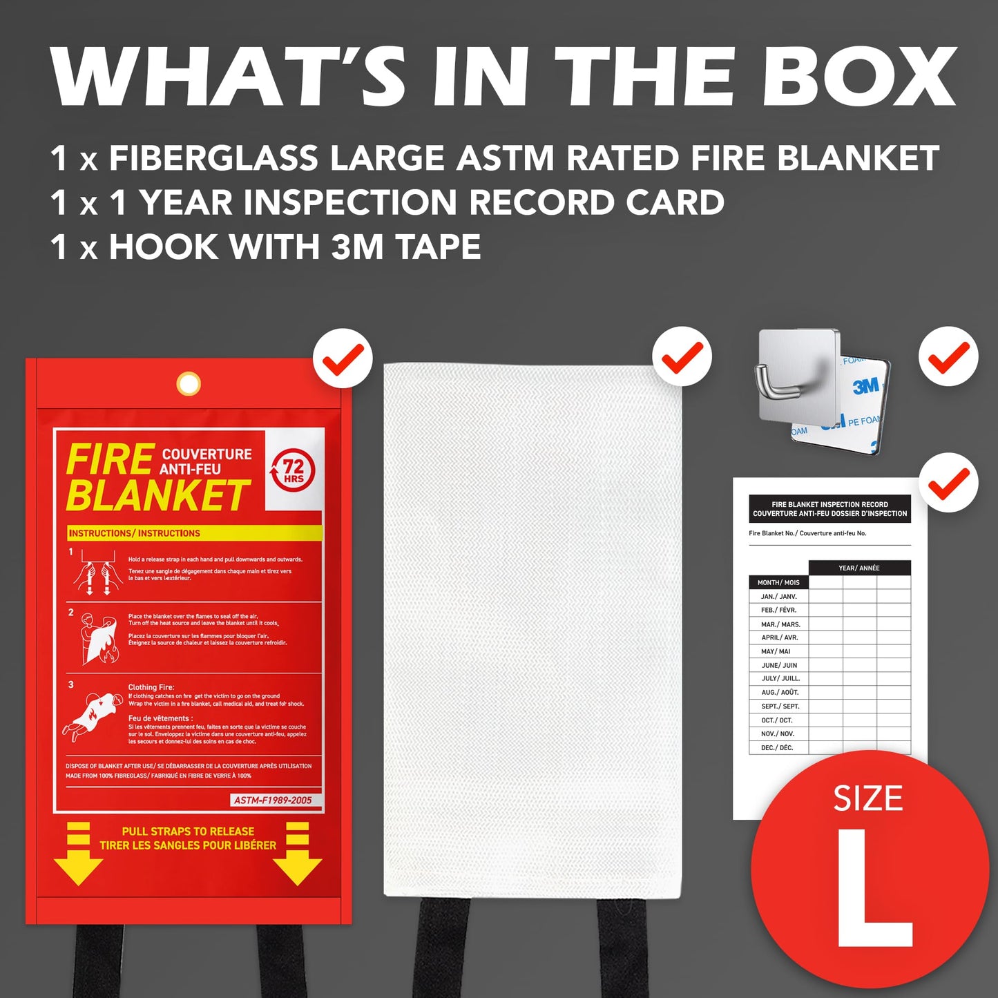 72 HRS Large Emergency Fire Blanket 47"×47" – Fiberglass Fire Safety Tool for Home, Kitchen, Camping, Survival | Extinguisher Alternative for Grill, Welding, Fire Pit