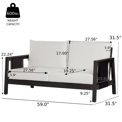 Outdoor Sofa Set Acacia Wood Textilene 4 Piece Gray White Seats 4