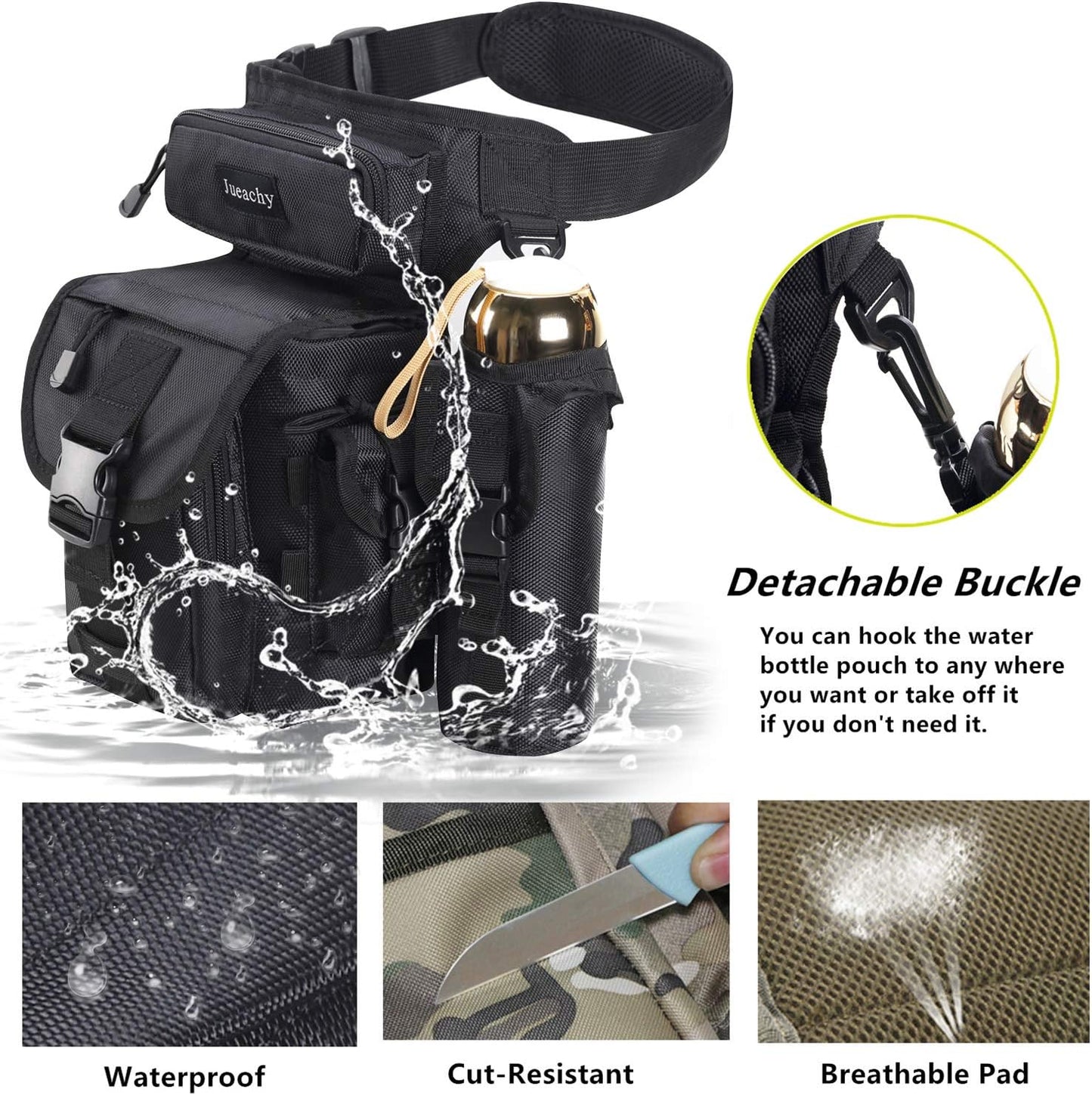 Jueachy Tactical Backpack(Black)+Drop Leg Bag(Black)