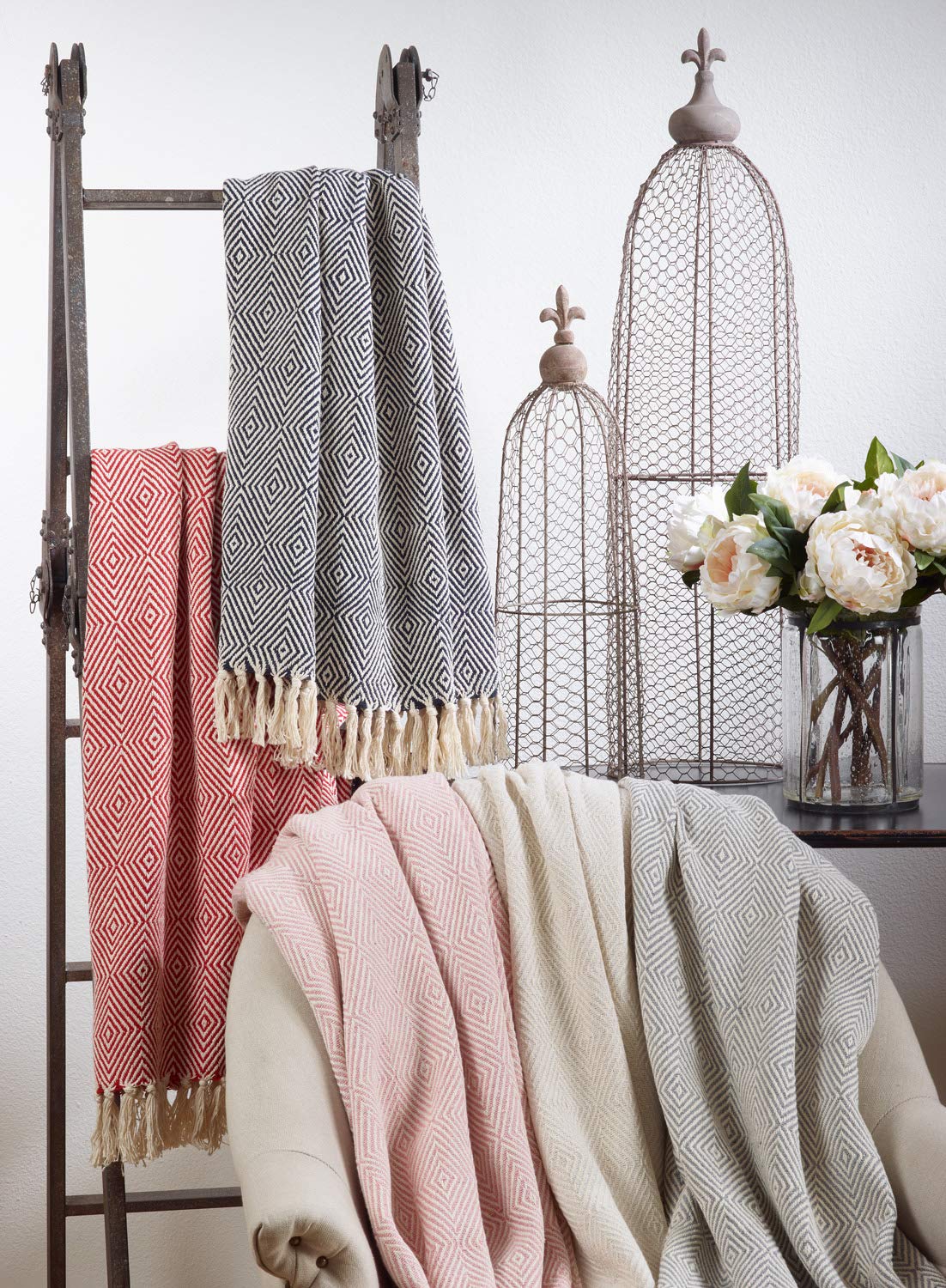 Fennco Styles Sevan Collection Soft 100% Cotton Diamond Weave Throw Blanket, 50" W x 60" L