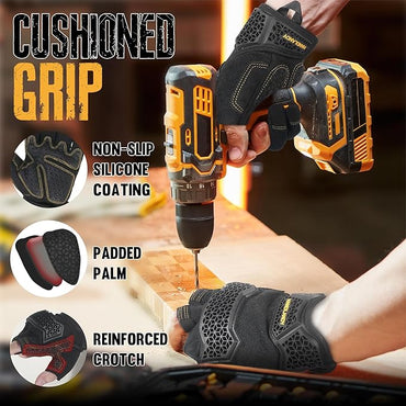 HANDLANDY Fingerless Framer Work Gloves for Men, Utility Grip Paded Gloves for Tactical Shooting Airsoft Hunting Driving (Black- 3 Fingerless, X-Large (Pack of 1))