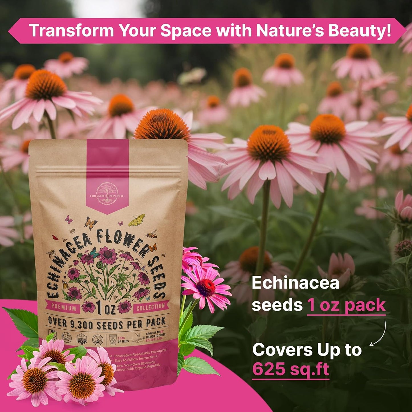 Marigold Seeds Pack 1 oz - Over 9,250 Non-GMO Heirloom Marigold Seeds for Planting Indoor & Outdoor Gardening, Flower Seed for Planting Home and Garden, Flowers Seed in Individual Packet