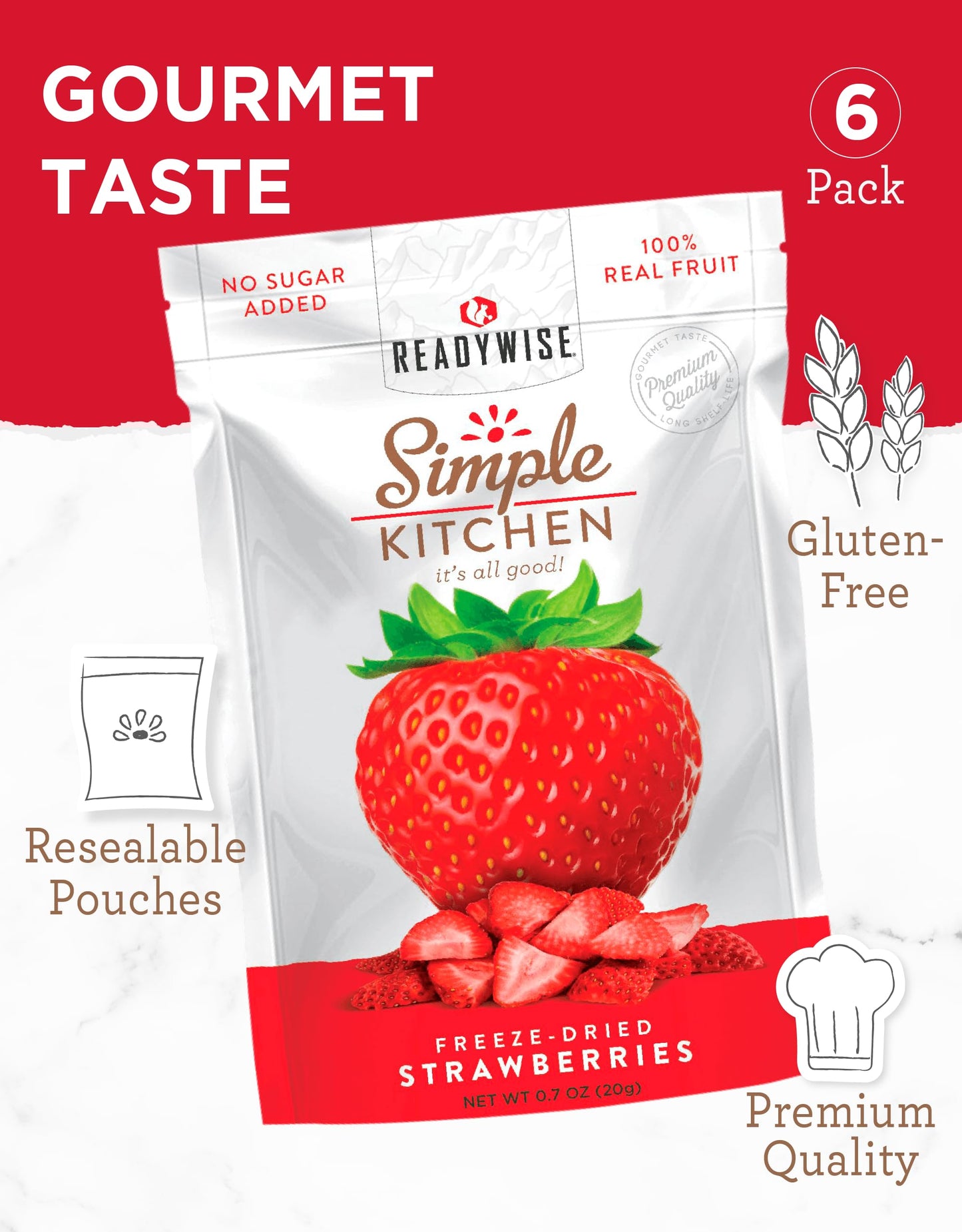 READYWISE - Simple Kitchen, Freeze-Dried Peaches, 1.16 oz, Pack of 6, Vegetarian, Gluten Free, Snacks, Peaches, Dried Fruit, Pre Workout, Healthy Snacks, Camping, Backpacking, Survival Food