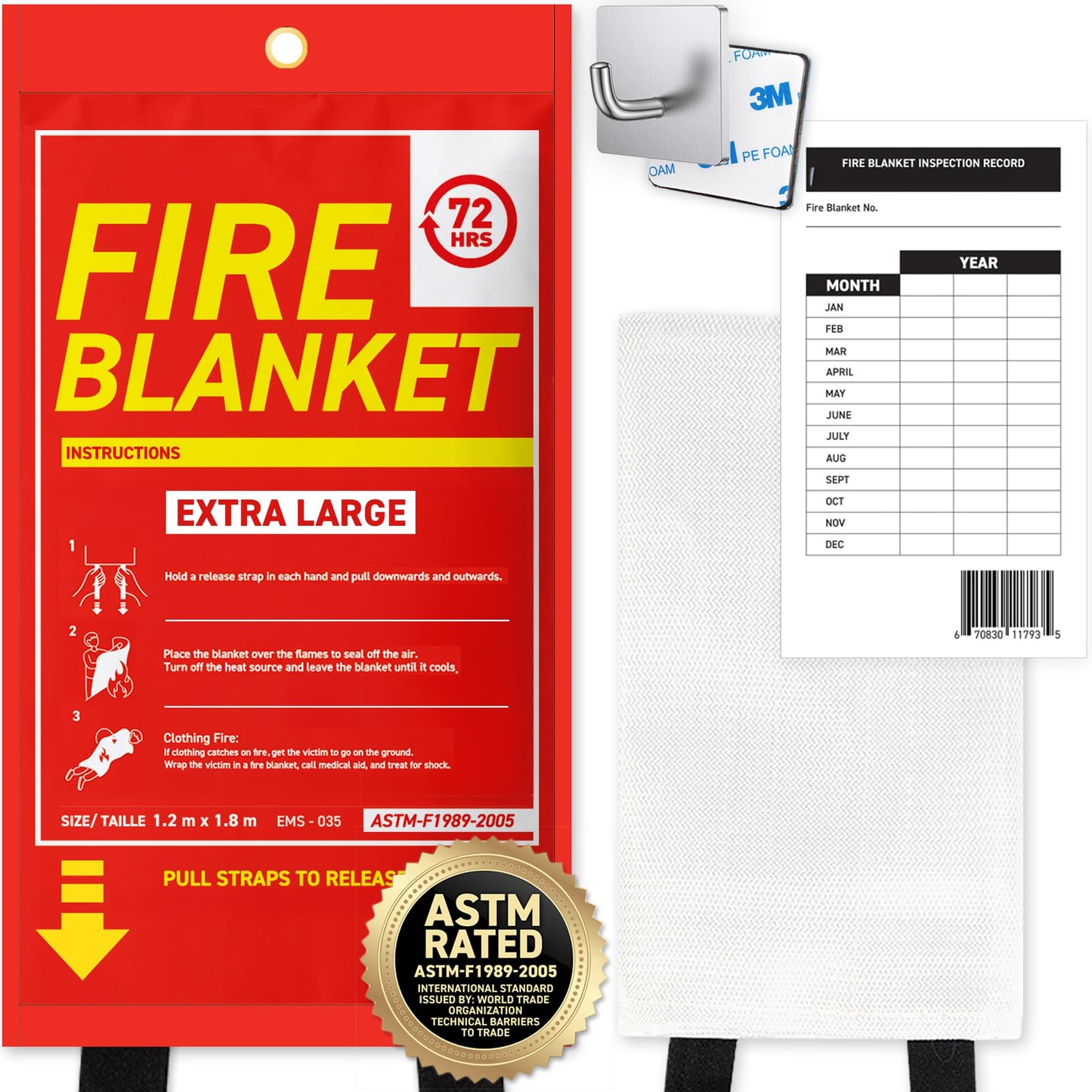 72 HRS Large Emergency Fire Blanket 47"×47" – Fiberglass Fire Safety Tool for Home, Kitchen, Camping, Survival | Extinguisher Alternative for Grill, Welding, Fire Pit