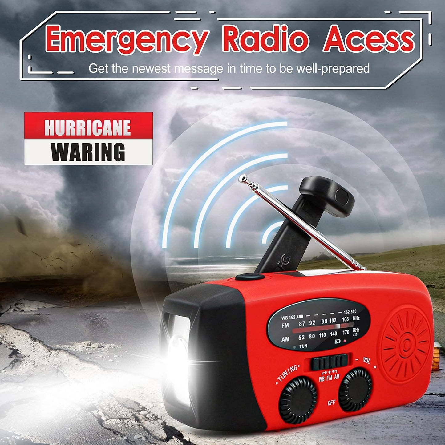 [Upgraded Version] Emergency Hand Crank Self Powered AM/FM NOAA Solar Weather Radio with LED Flashlight, 1000mAh/4000mAh Power Bank for iPhone/Smart Phone