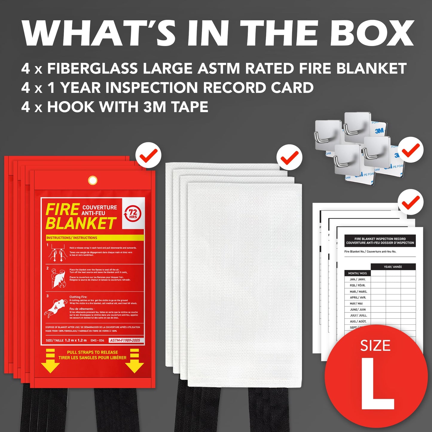 72 HRS Large Emergency Fire Blanket 47"×47" – Fiberglass Fire Safety Tool for Home, Kitchen, Camping, Survival | Extinguisher Alternative for Grill, Welding, Fire Pit