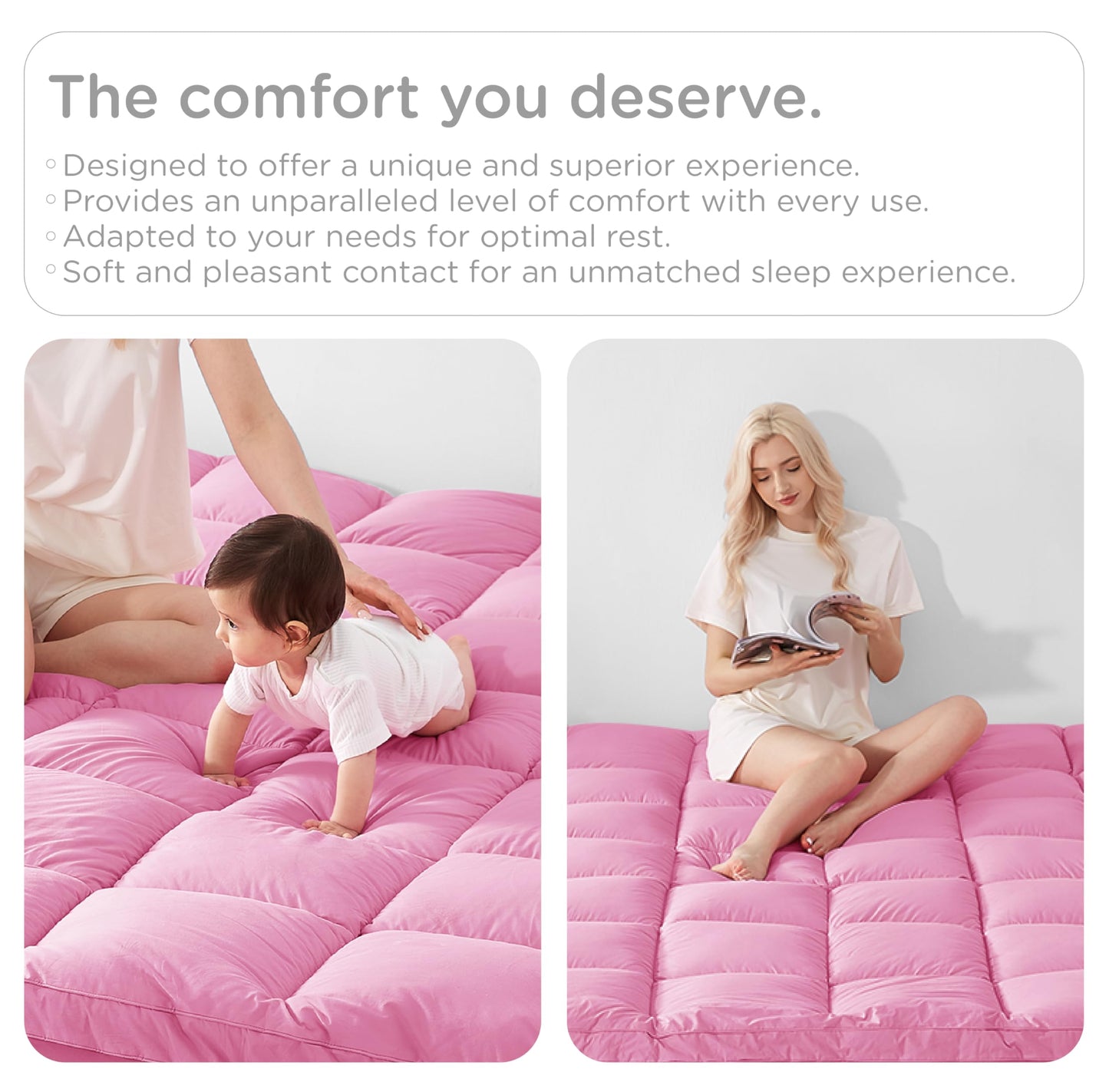 KUB Cotton Mattress Topper Cooling Pillow Top White Queen 80x60in