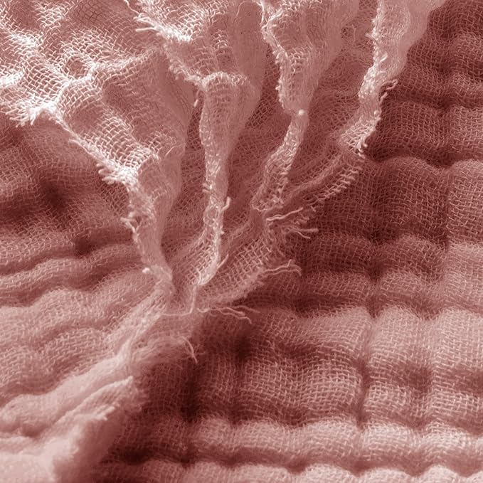 Carriediosa 100% Cotton Muslin Throw Blanket 90" X 90" Queen Size，4-Layers Summer Gauze Throws for Bed Couch，Soft Lightweight Breathable Linen Blankets Bedspread for Adults All Season，Mauve