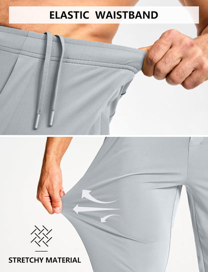 MUZEGE Men's Athletic Joggers Sweatpants Lightweight Running Light Grey Size L