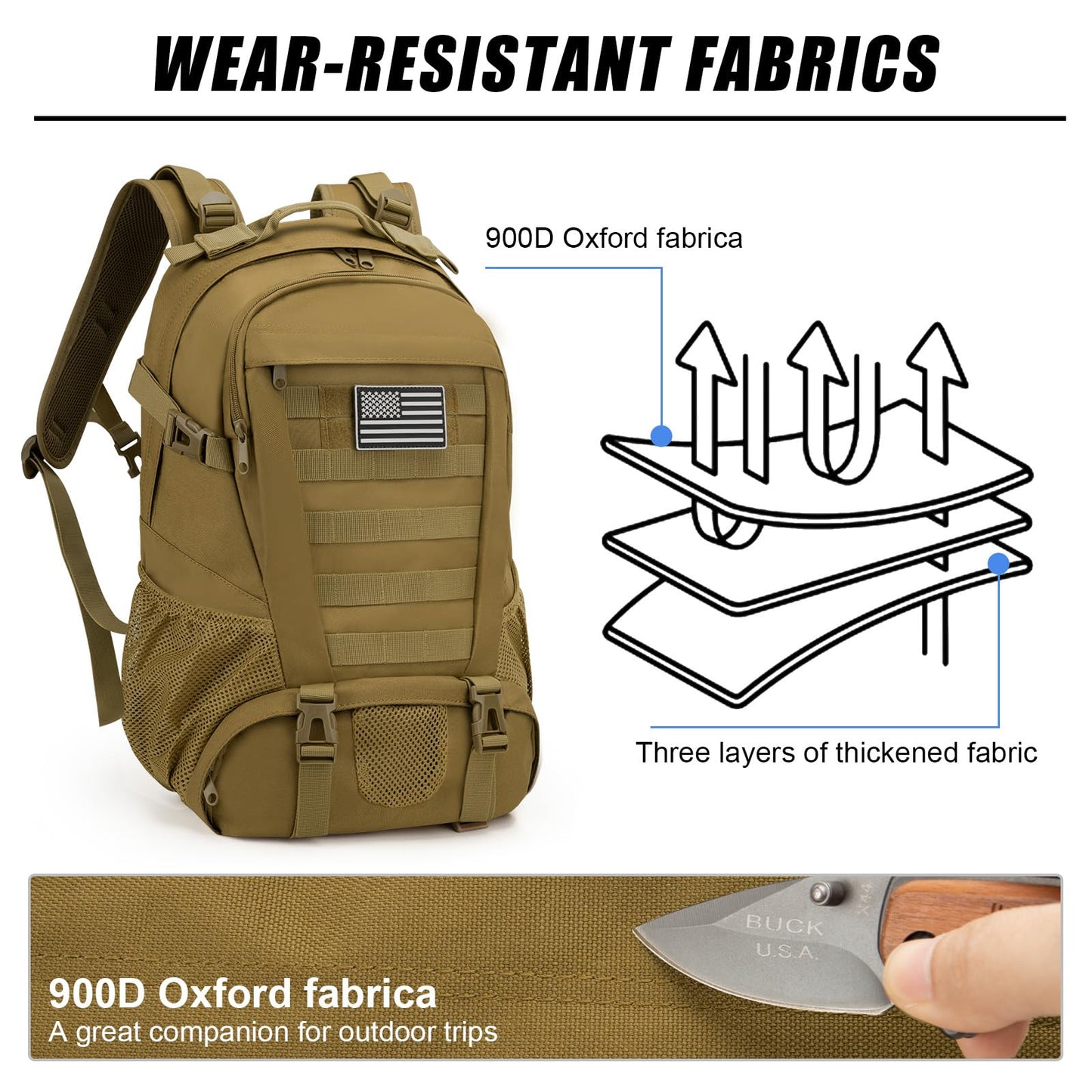 Jueachy Tactical Backpack for Men Hiking Day Pack Molle Military Rucksack Waterproof 30L EDC Bag with USA Flag Patch