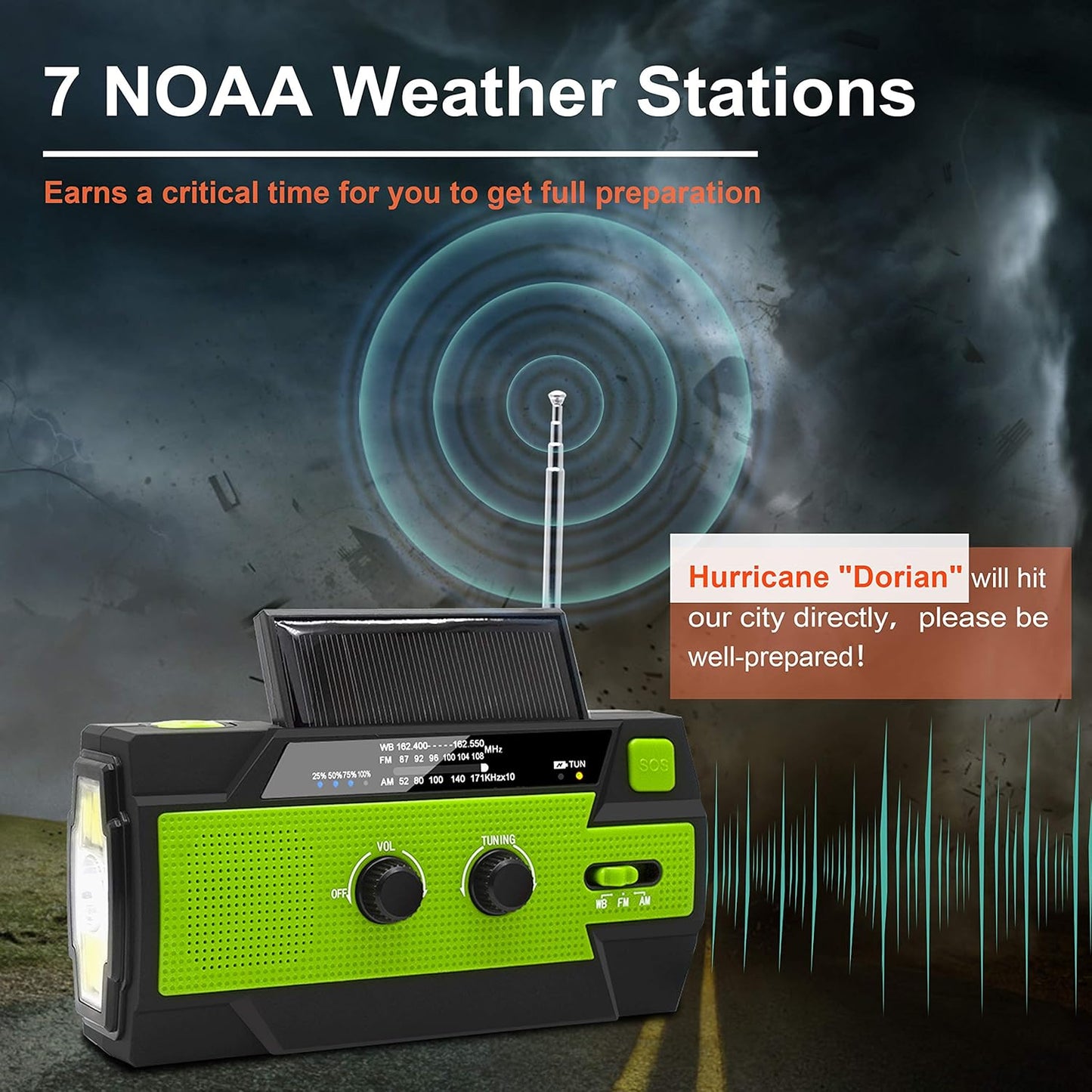 [Upgraded Version] Emergency Hand Crank Self Powered AM/FM NOAA Solar Weather Radio with LED Flashlight, 1000mAh/4000mAh Power Bank for iPhone/Smart Phone