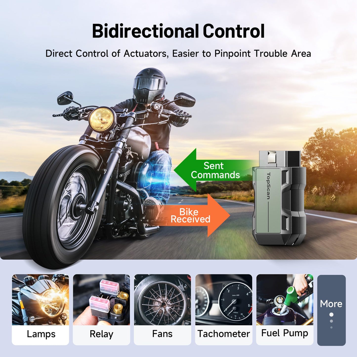 Motorcycle Scan Tool TOPDON TopScan Moto, All System Bidirectional Motorcycle Scanner for Harley, Duca ti, BMW & Japan Brands, Reset Services Motorcycle Diagnostic Scanner, AutoVIN Diagnostic Tool