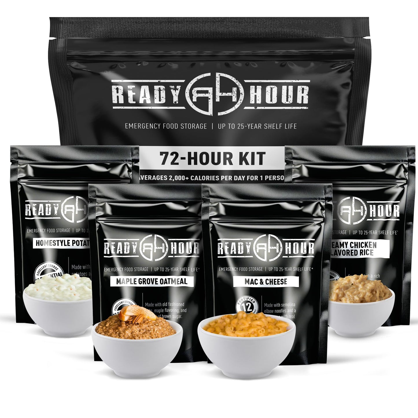 Ready Hour 72-Hour Emergency Food Kit Sample - Survival Meals Variety Pack for Disaster Prep, Freeze-Dried/Dehydrated Camping Food, Bug Out Bag MRE Alternative, Preparedness & Power Outage Supplies
