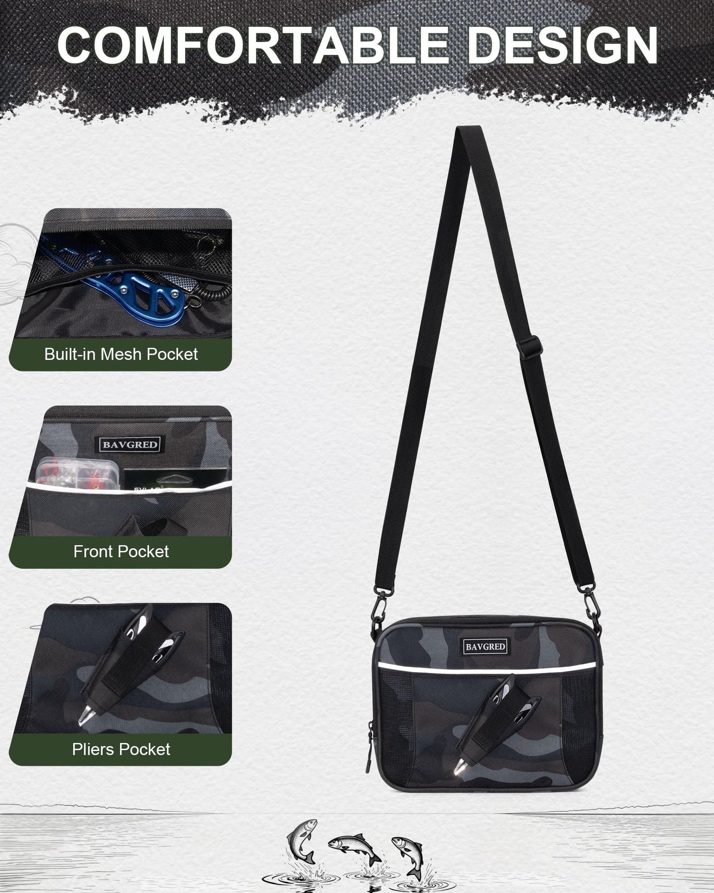 BAVGRED Fishing Backpack with Removable Bait Binder, Large Water Resistant Tackle Bag Storage Gear and Equipment for Fishing, Camping, Hiking, Grey